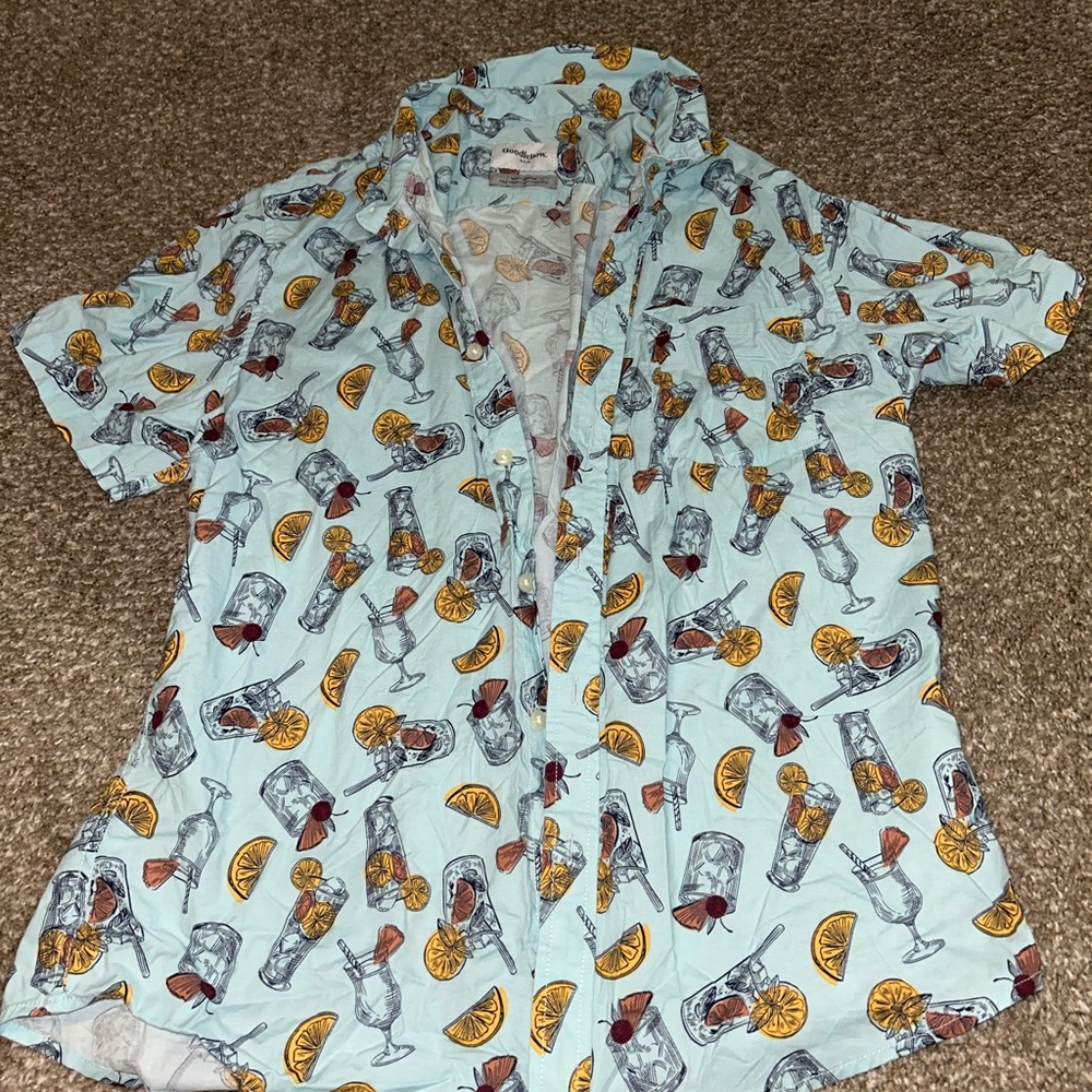 Graphic button down short sleeve shirt